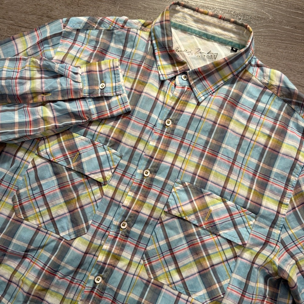 Arnold Zimberg Shirt Mens M Blue Plaid 100% Cotton Heritage Casual Hollywood LA